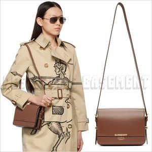 BURBERRY brown & black GRACE calfskin Leather convertible Small shoulder Bag NWT